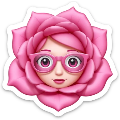 A 3D cartoon rose-pink spectacle with  and soft reflections, negaive: characters. sticker