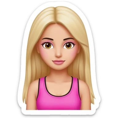 a pretty bratz emoji that looks like bollywood actress katrina kaif with straight  hair wearing a neon pink sleeveless top
She should look exactly like Katrina Kaif. sticker