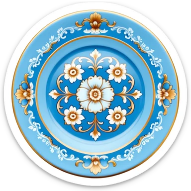 vintage rococo highly detailed pale blue plate sticker