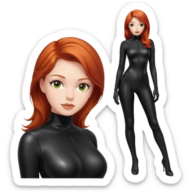 Redhead girl in black latex catsuit sticker