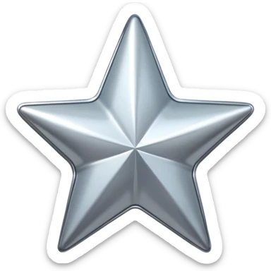 Chrome silver star emoji, iOS emoji style, glossy metallic surface, soft reflections, minimalistic, centered, clean white background, high detail, smooth gradients sticker