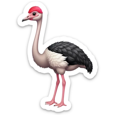 An ostrich with black and white feathers. pinkish-red neck, red legs. sticker
