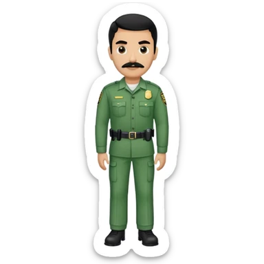 Chill guy in correctional officer green uniform. Full body. Black hair black mustache.  Light brown kin tone sticker