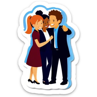 3 work friends loving eachother sticker