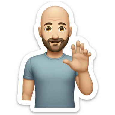 bald man with beard and tipping hand sticker