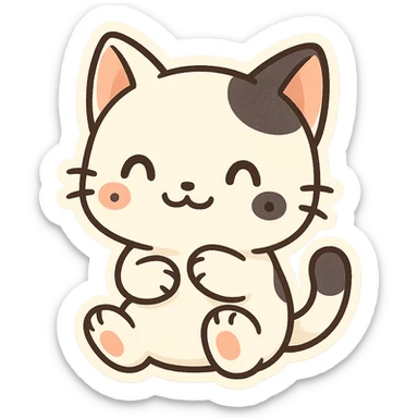 white cat with three black spots on its face, cute and cartoonish style sticker