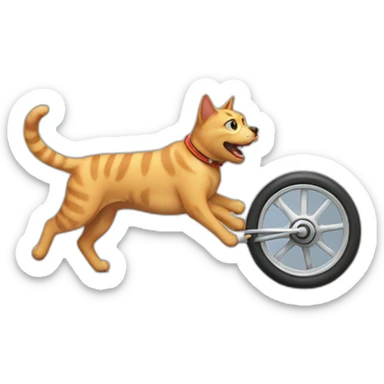 cat on wheel chasing a dog sticker
