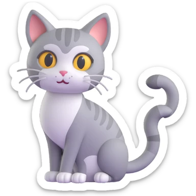 3D cartoon style cat character, grey pepper color, standing with tail curled sticker