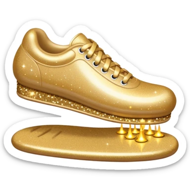 emoji of a human foot pressing on the ground, with two short curved pressure lines under the sole to show the weight, surrounded by shiny glitter sparkles for a bright and sparkling effect, simple cartoon style sticker
