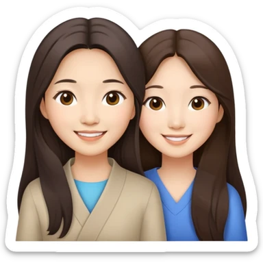Two Asian sisters long hair brunette younger older pretty smiling sticker