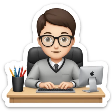 isometric, image of someone sitting at a computer desk sticker