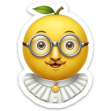 lemon citrus fruit wearing a monocle single eyeglass and Elizabethan Victorian ruffled collar sticker