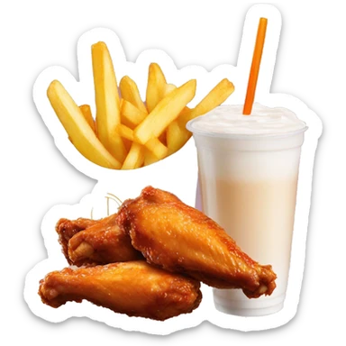 Chicken wings with fries and milktea sticker