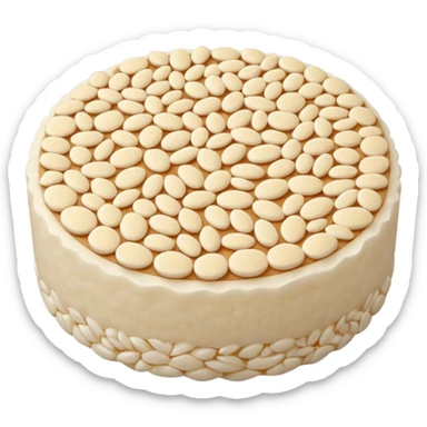 A round puffed rice cake, flat disc shape, light beige/off-white color, bumpy textured surface showing compressed puffed rice grains, crispy appearance, simple flat design, centered on transparent background. sticker