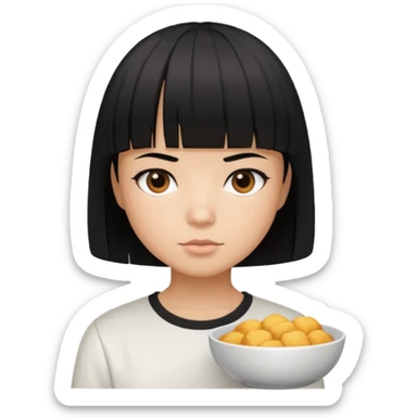 cabelo liso preto com volume no formato de tigela, olhos marrom escuros, camisa branca, pele morena mas mais branca do que morena sticker