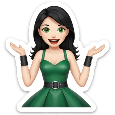 🕵🏻‍♀️💦🧥 black hair , green eyes ,dominatrix dress , laughing  sticker