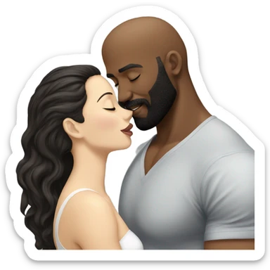 White brunette kissing muscular black bald man with beard sticker