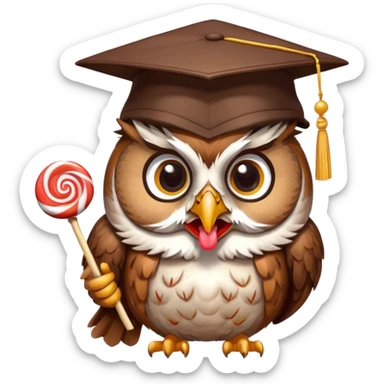 Owl in scholar cap Licking lollipop sticker