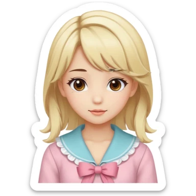Cute anime girl with blonde hair and brown highlights and cute coquette clothes sticker