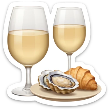 French cuisine humanless avatar in clean emoji-style illustration. 1 Croissant, oysters and wine glass, soft beige tones, simple shapes, flat design, refined and cozy. sticker