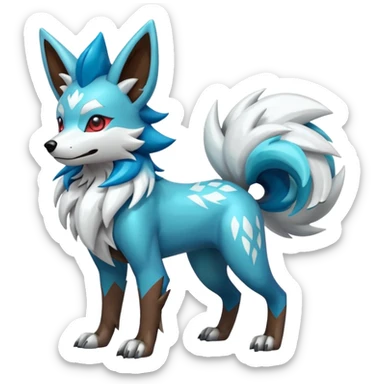 Colorful shiny cyan Zigzagoon-Lycanroc-Hybrid (Full body) sticker