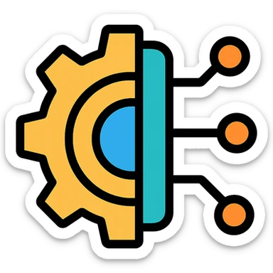 gear and circuit board merged, symbolizing technology and computers, sleek color outlined icon style sticker