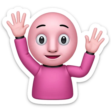 A pink puppet with no ears nose legs, and three fingers sticker