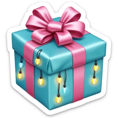 white and pink christmas present with Christmas lights sticker