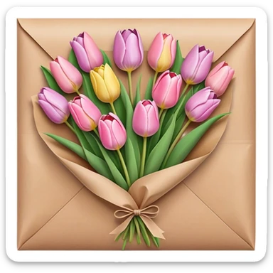 pastel tulip bouquet wrapped in brown paper sticker