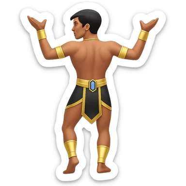 Remove the horns from the Egyptian human bull leaper in the back view 'are you entertained' pose. Preserve all other details. The style is emoji style. Remove the background. sticker