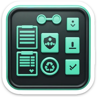 Responsabilité Administrative (Administrative Responsibility), 3D technical icon with black and mint green (#B5F4D3), accountability framework with compliance metrics and procedural safeguards sticker