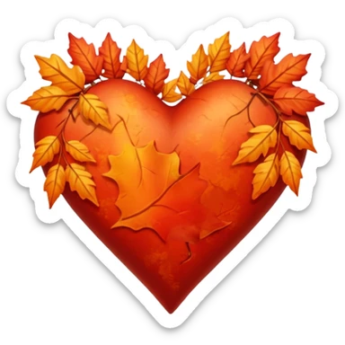 heart with autumn falling leaves sticker