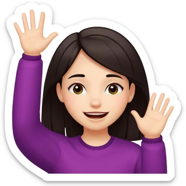 Girl with very long and straight dark hair saying "Yay!" (Happy expression) sticker