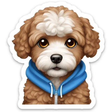 Dog maltipoo red brown color with cutie eyes in blue hoodie sticker