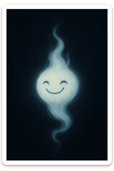 a wisp with a big smile, soft and ethereal, gentle glow, delicate and airy sticker