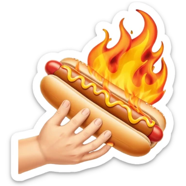 Hand Holding a Flaming Hotdog sticker