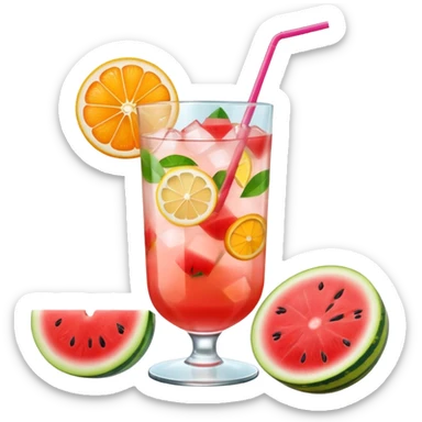 summer cocktail with lemon, watermelon, orange sticker