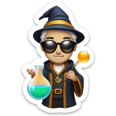 Young male wizard mixing potions and wearing sunglasses sticker