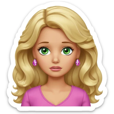 sad Barbie with blonde wavy hair green eyes and tan skin sticker