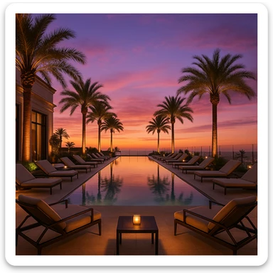 5 star hotel, rooftop pool, palm trees, sunset, luxury vibe sticker