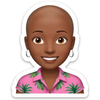 create an emoji of Sky in mamma Mia but with short almost bald dark brown hair, dark skin, dark brown eyes and an orange and pink tropical shirt with short sleeves sticker