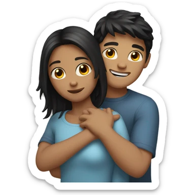 boy-black-hair hug girl with brown-hair sticker