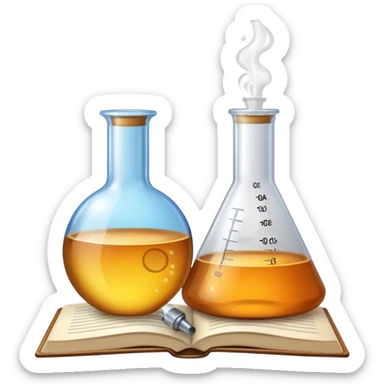 open textbook with a flask above it sticker