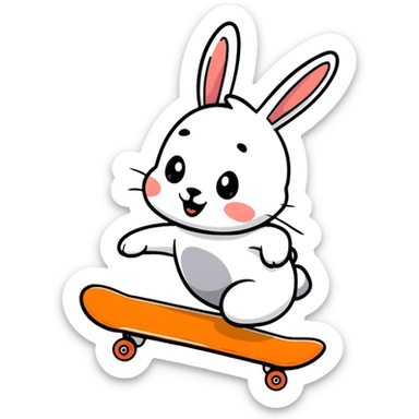 Funny rabbit riding a skateboard with carrot in hand sticker