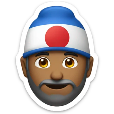 Indian man wearing blue hat with Japanese flag  sticker