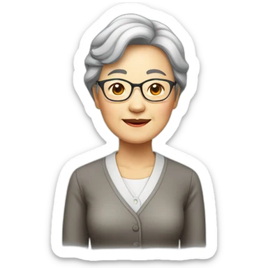 Chinese senior lady teacher wear glasses standing sticker
