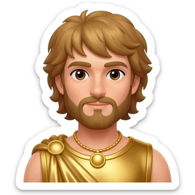King Midas from Greek Mythology with brown eyes, golden brown hair, gold metallic toga, gold necklace sticker