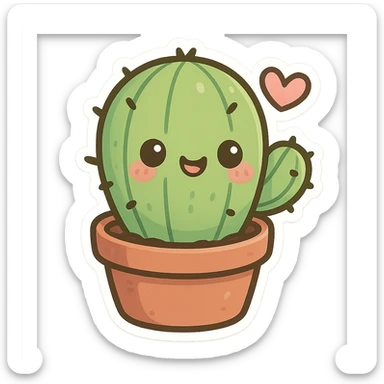 cute and exaggerated chibi sticker-style cactus with a heart accent sticker