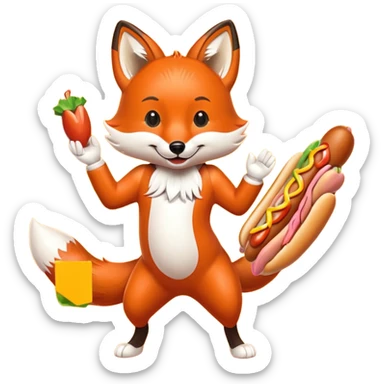 Dancing fox with hot dogs sticker
