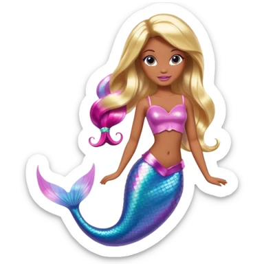 Brown skin blonde hair barbie mermaid with holographic tail and pink highlights in hair  sticker